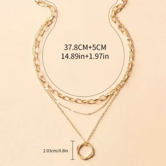 GOLD layered circle pendant necklace - Picture 3 of 4